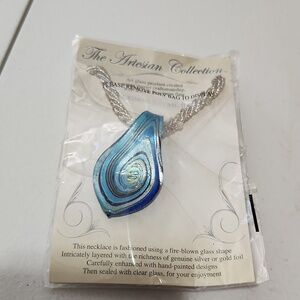 The Artesian Collection Necklace Glass Blown New Glass Pendant Blue White